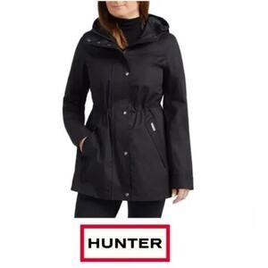 Hunter Black Cotton Smock Water Resistant Long Sleeve Hooded Rain‎ Jacket